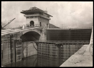 View of a lock under construction at the Panama Canal, 1912 or 1913 by Byron Company